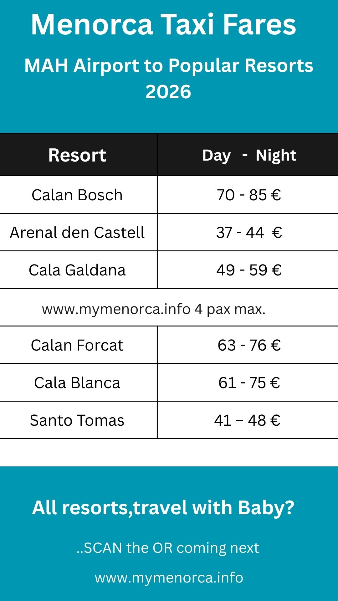 Menorca Airport Taxi prices
